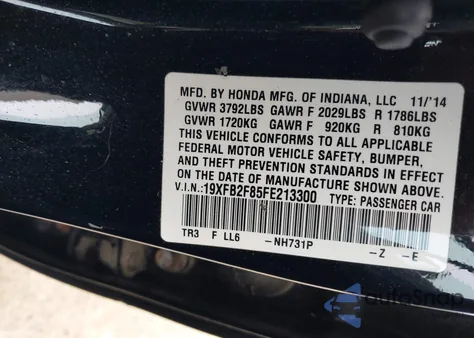 2015 Honda Civic Ex from USA, damaged, VIN 19XFB2F85FE213300